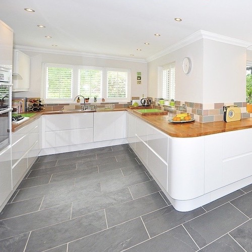 Kitchen with stone floors